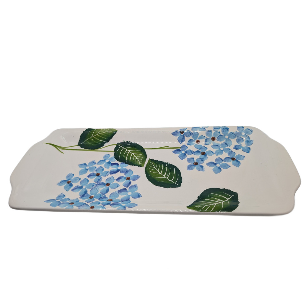 Hydrangea Mist Hand Painted Tray Portugal 16” Floral Serving Platter